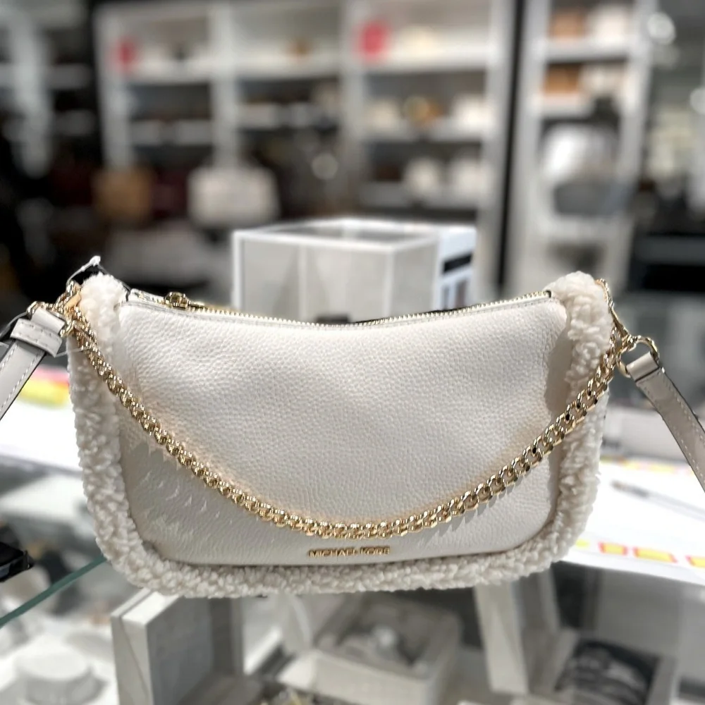 MICHAEL KORS CARMELA Medium Leather Chain Crossbody Shearling